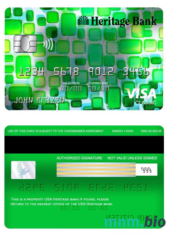 USA Heritage bank visa klasyczny karta przykład w formacie PSD